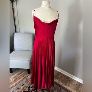 NWT Laundry by Shelli Segal Red Spaghetti Strap Cowl Neck Pleated Dress